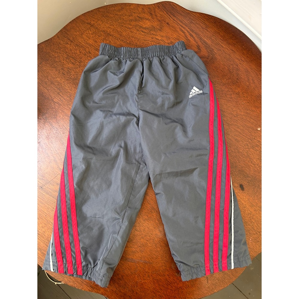 Adidas Toddler Boys Gray Red 3-Stripe Wind Track Pants 3T AG5639